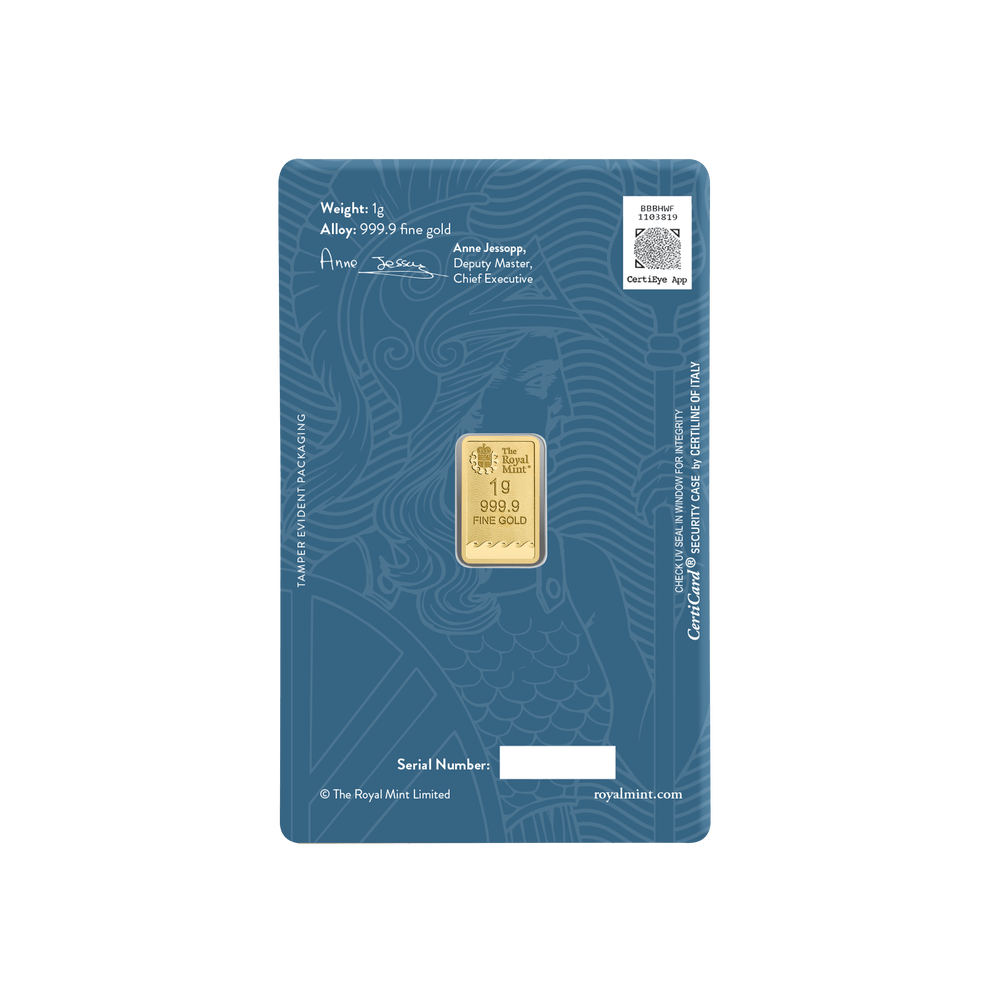 Złota sztabka - Gold bar Au999.9 The Royal Mint - Britannia 1g - obrazek 2