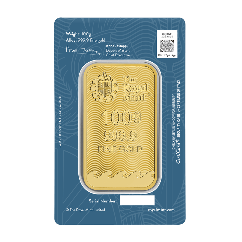 Złota sztabka - Gold bar Au999.9 The Royal Mint - Britannia 100g - obrazek 2