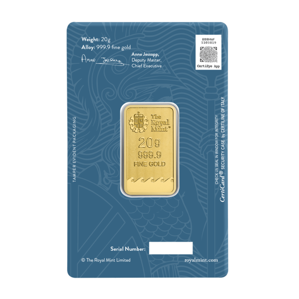 Złota sztabka - Gold bar Au999.9 The Royal Mint - Britannia 20g - obrazek 2